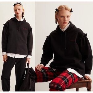 SIMONE ROCHA H&M Logo Embroidered Ruffle Shoulder Puff Sleeve Oversize Hoodie XS